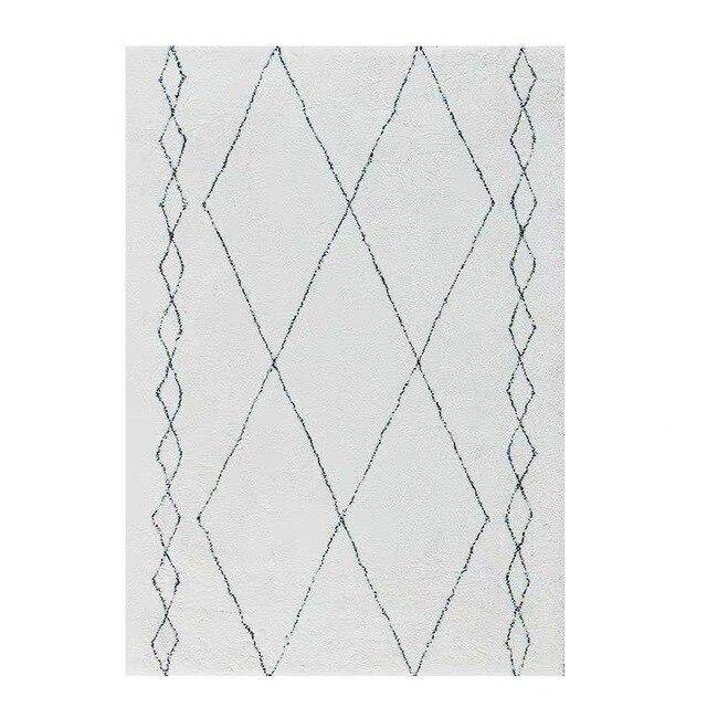 Alfombra Shaggy rectángulo blanco estilo bereber con dibujos Línea B