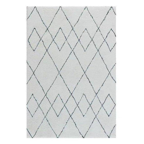 Tapis shaggy rectangle style berbère blanc à dessins Line A
