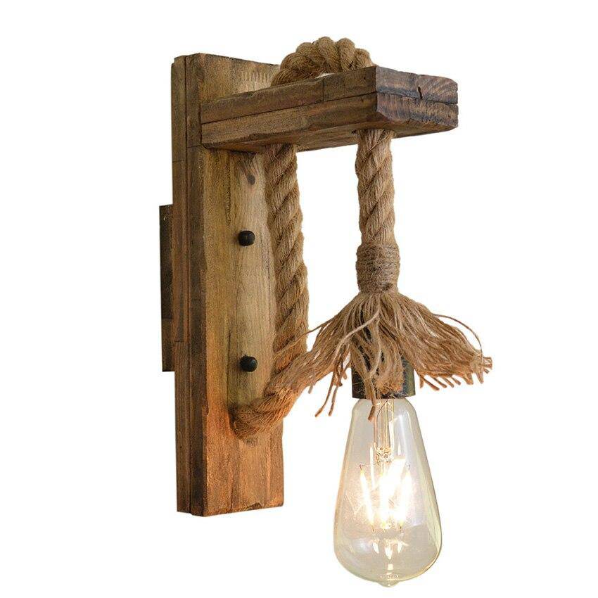 Applique murale rustique LED en bois avec cordage rétro - vue 4 sur 5