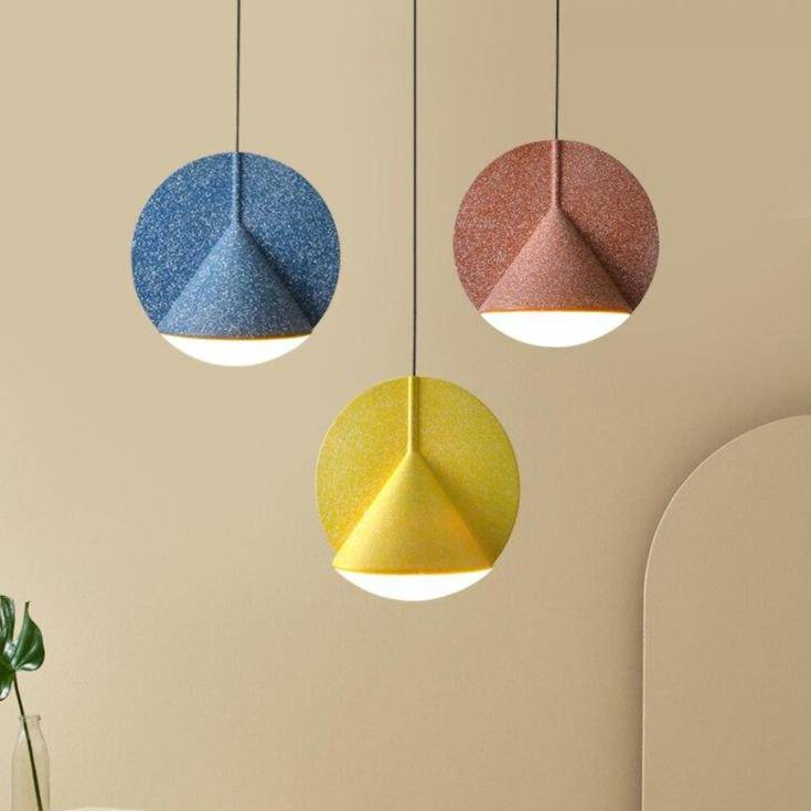 pendant light cone design in a colored metal circle LED