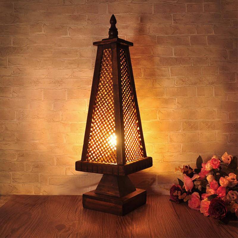 Lámpara de mesa LED de madera de estilo asiático