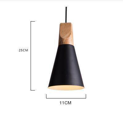 Cone-shaped wood and aluminum pendant light