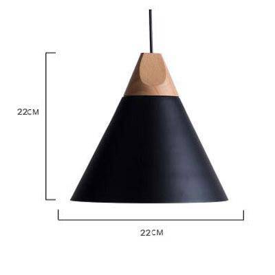 Cone-shaped wood and aluminum pendant light