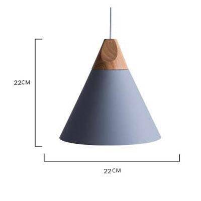 Cone-shaped wood and aluminum pendant light