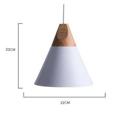 Cone-shaped wood and aluminum pendant light