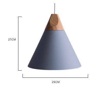 Cone-shaped wood and aluminum pendant light