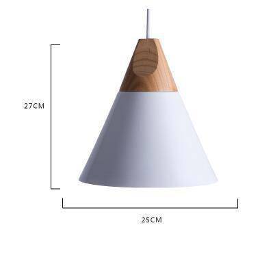 Cone-shaped wood and aluminum pendant light