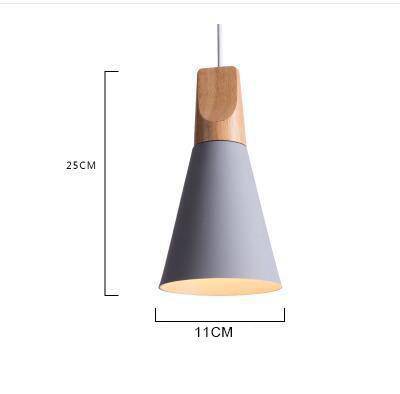 Cone-shaped wood and aluminum pendant light