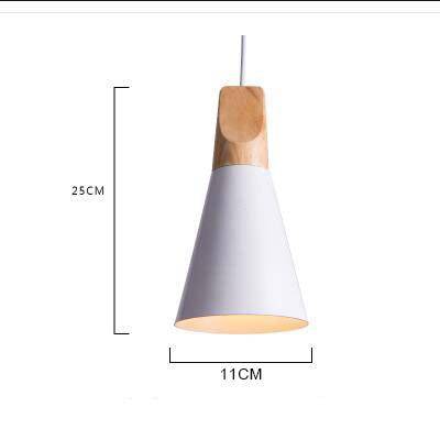 Cone-shaped wood and aluminum pendant light