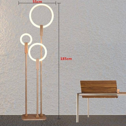 Lampadaire LED design en bois avec anneau
