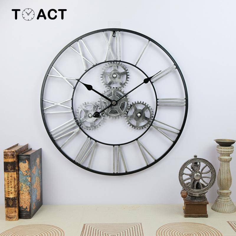 Round industrial metal wall clock with mechanism 50cm