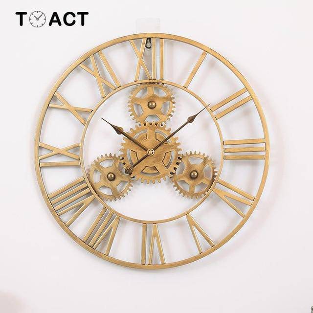 Reloj de pared redondo de metal industrial con mecanismo de 50cm