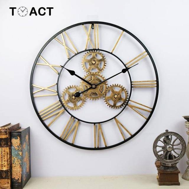 Reloj de pared redondo de metal industrial con mecanismo de 50cm