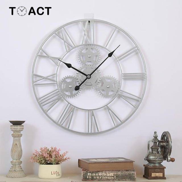 Round industrial metal wall clock with mechanism 50cm