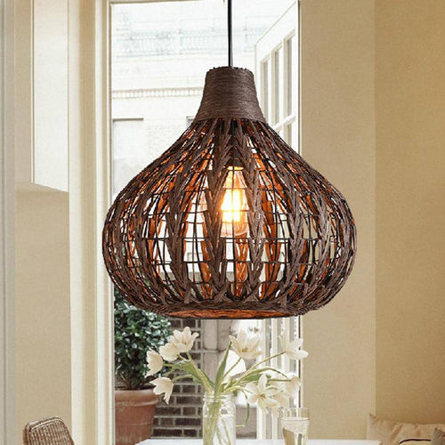 pendant light in dark brown bamboo Rattan