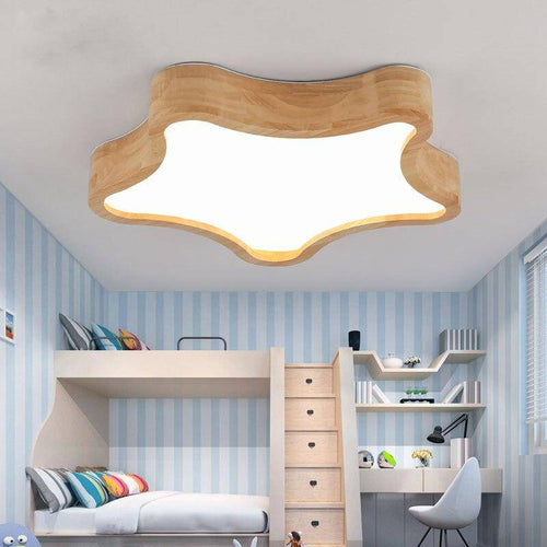 Lámpara de techo LED moderna de madera, estilo estrella pequeña Luster