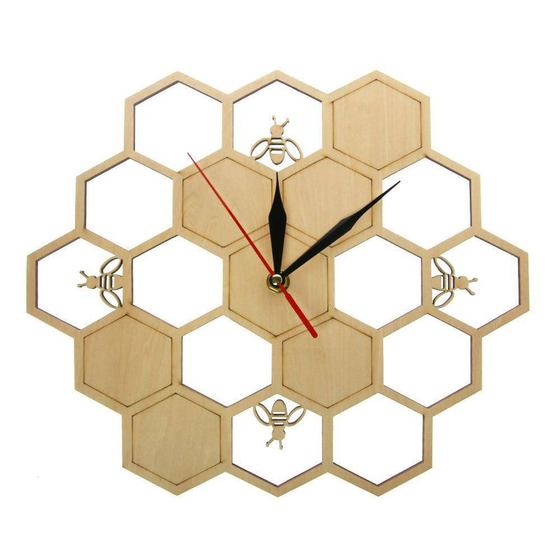 Horloge murale en bois avec alvéoles et abeilles 30cm