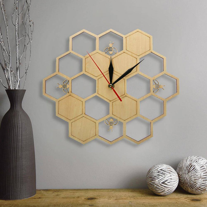 Reloj de pared de madera con panal y abejas 30cm