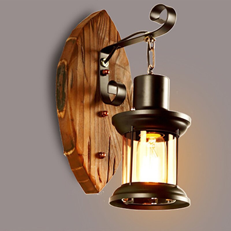 wall lamp Vintage wood and black metal wall Ignase