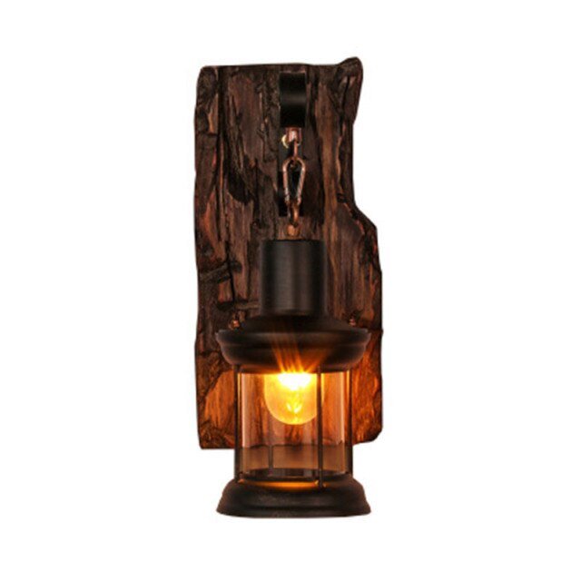 wall lamp Vintage wood and black metal wall Ignase