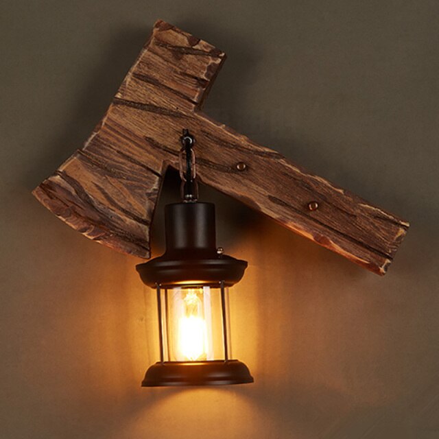 wall lamp Vintage wood and black metal wall Ignase