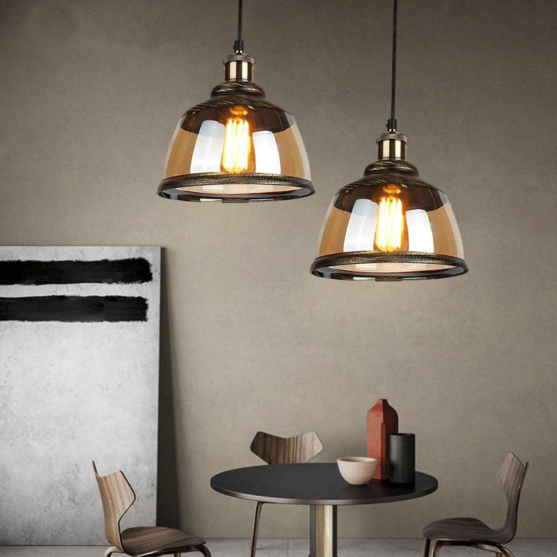 Suspension LED vintage avec abat-jour en verre fumé Palezzi