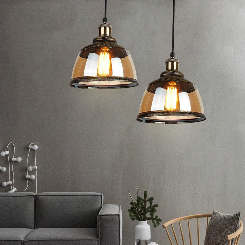 Suspension LED vintage avec abat-jour en verre fumé Palezzi