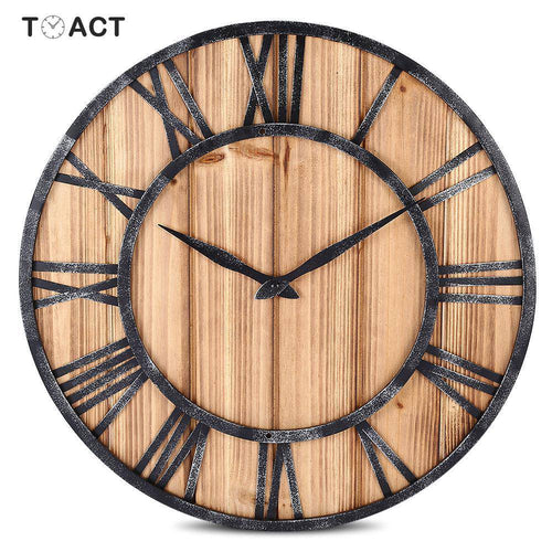 Horloge murale ronde en bois et métal avec chiffres romain style industriel 40cm - vue 7 sur 6