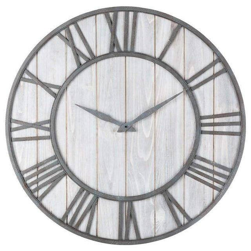 Horloge murale ronde en bois et métal avec chiffres romain style industriel 40cm - vue 5 sur 6