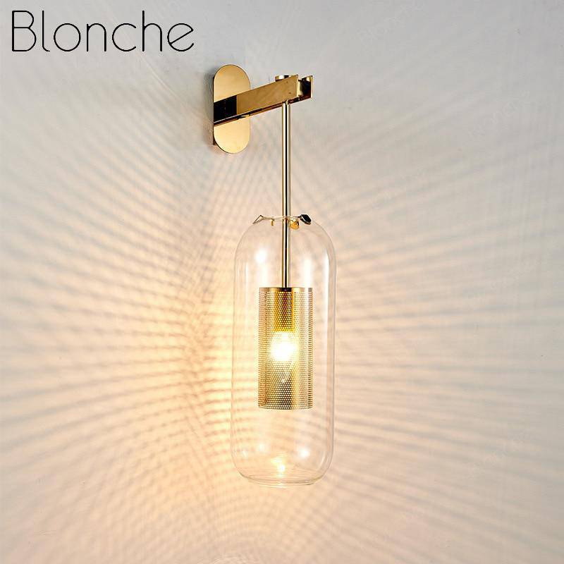 wall lamp LED glass wall design with industrial style grille
