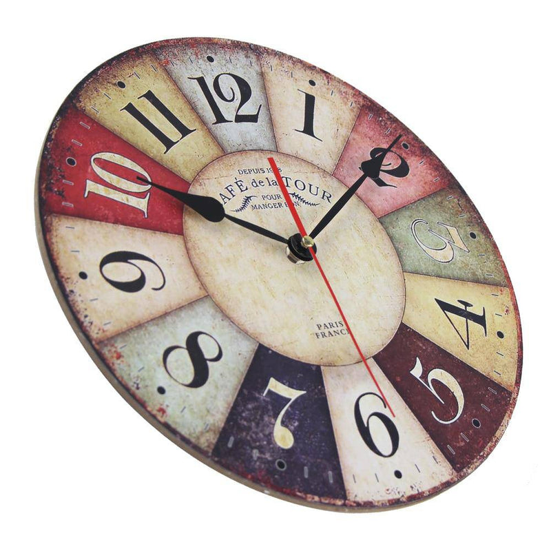 Reloj de pared de madera redondo y rústico de estilo vintage