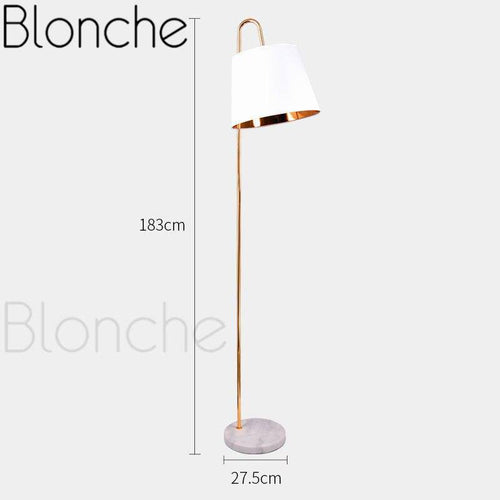 Lampadaire design LED en marbre avec abat-jour conique doré