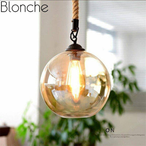 pendant light LED backlight with smoked glass ball Rope style