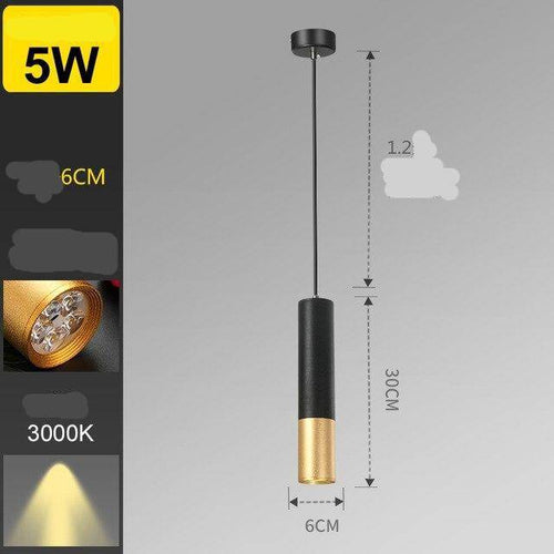 Suspension design LED cylindre noir et doré style Hang - vue 6 sur 6