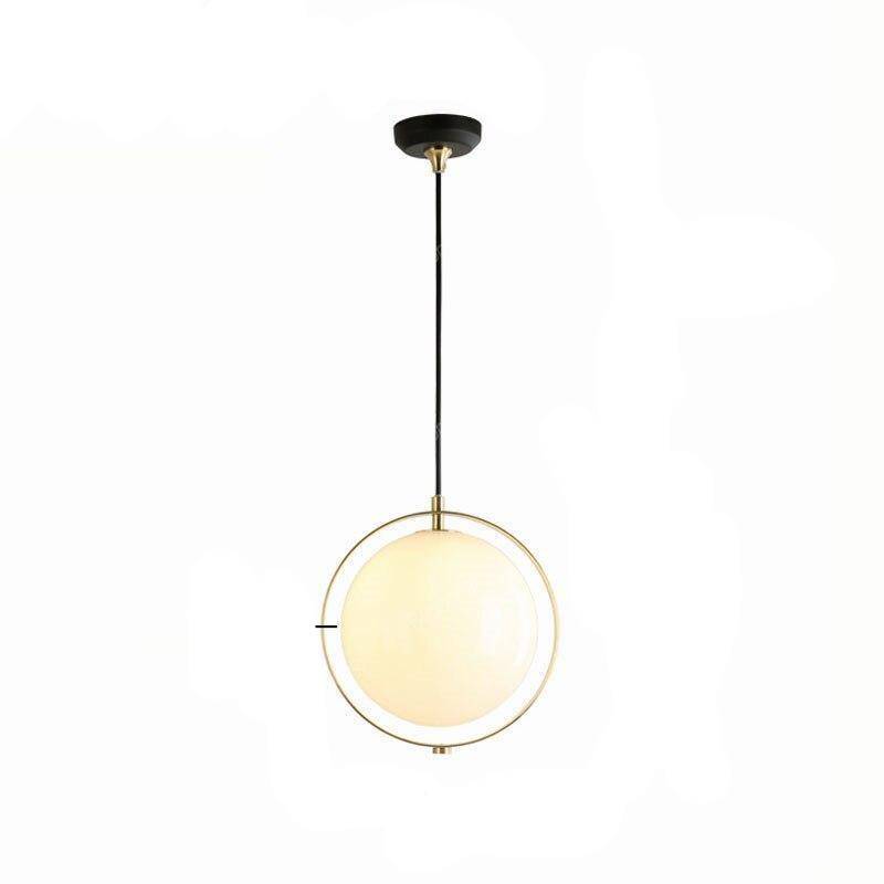 Suspension design LED avec cercle doré et boule en verre