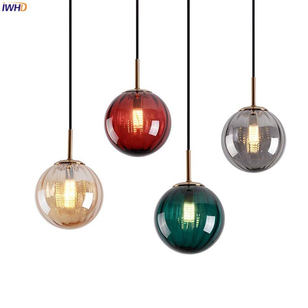 Suspension design LED boule en verre coloré style Hang - vue 8 sur 15