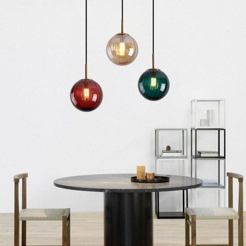 Suspension design LED boule en verre coloré style Hang - vue 4 sur 15