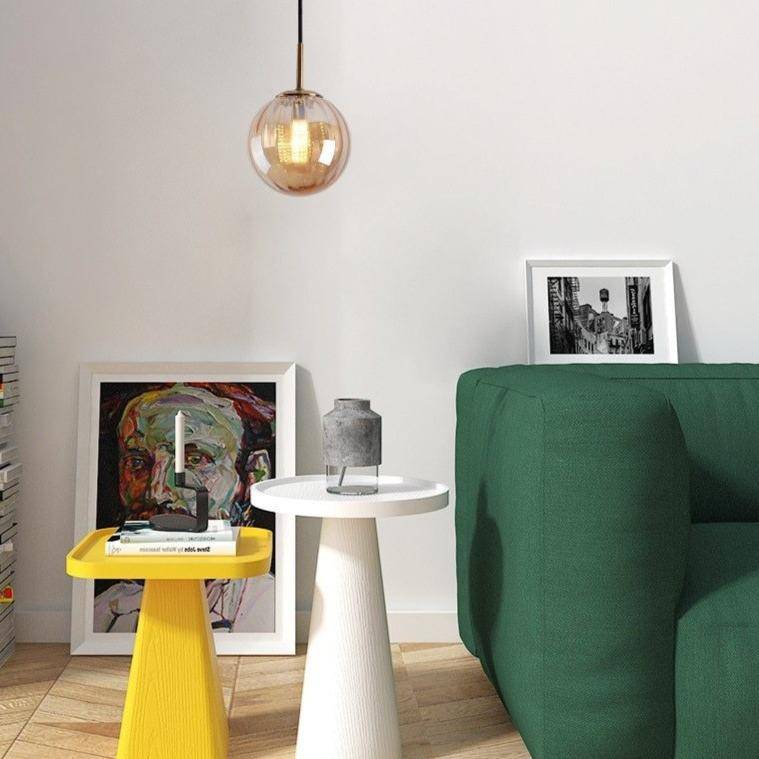 Suspension design LED boule en verre coloré style Hang - vue 5 sur 15