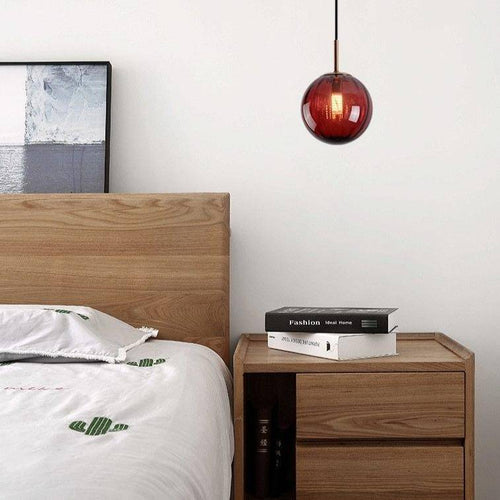 Suspension design LED boule en verre coloré style Hang - vue 3 sur 15