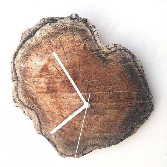 Reloj de pared escandinavo de tronco de árbol en madera oscura 28cm Horas