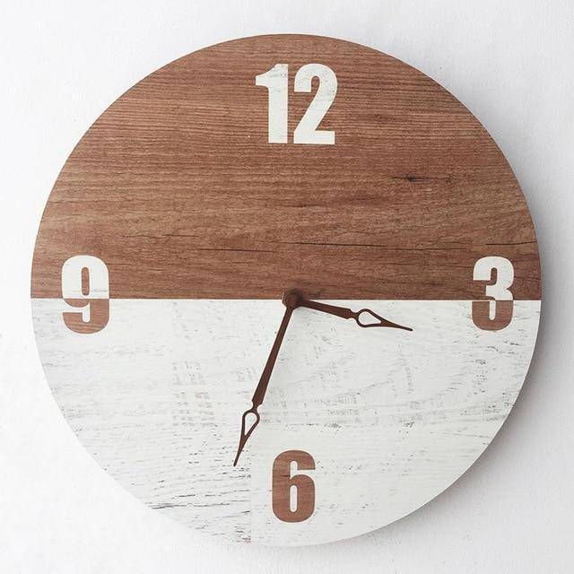 Reloj de pared escandinavo de madera en blanco y marrón 28cm Horas