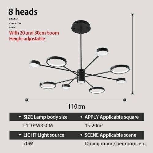 Lustre design LED avec plusieurs lampes noires Creative