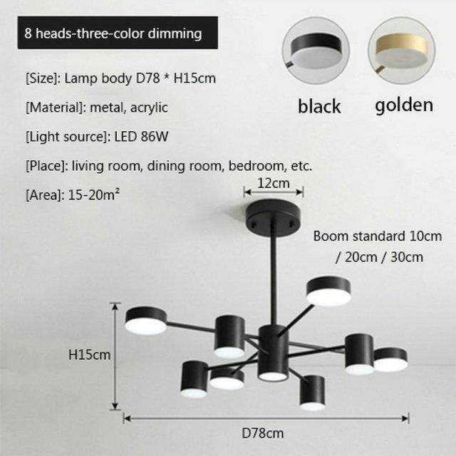 Modern metal LED chandelier with several round shades Nordic