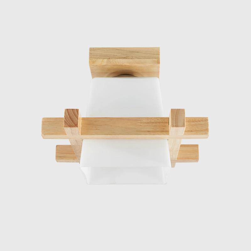 Modern LED ceiling lamp in wood and Japanese style cube