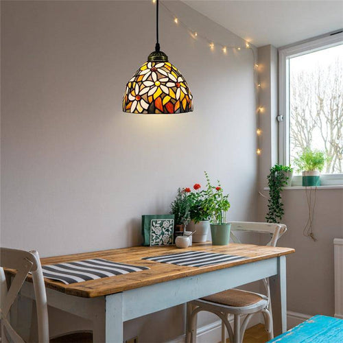 pendant light LED backlight with lampshade glass with flower motifs