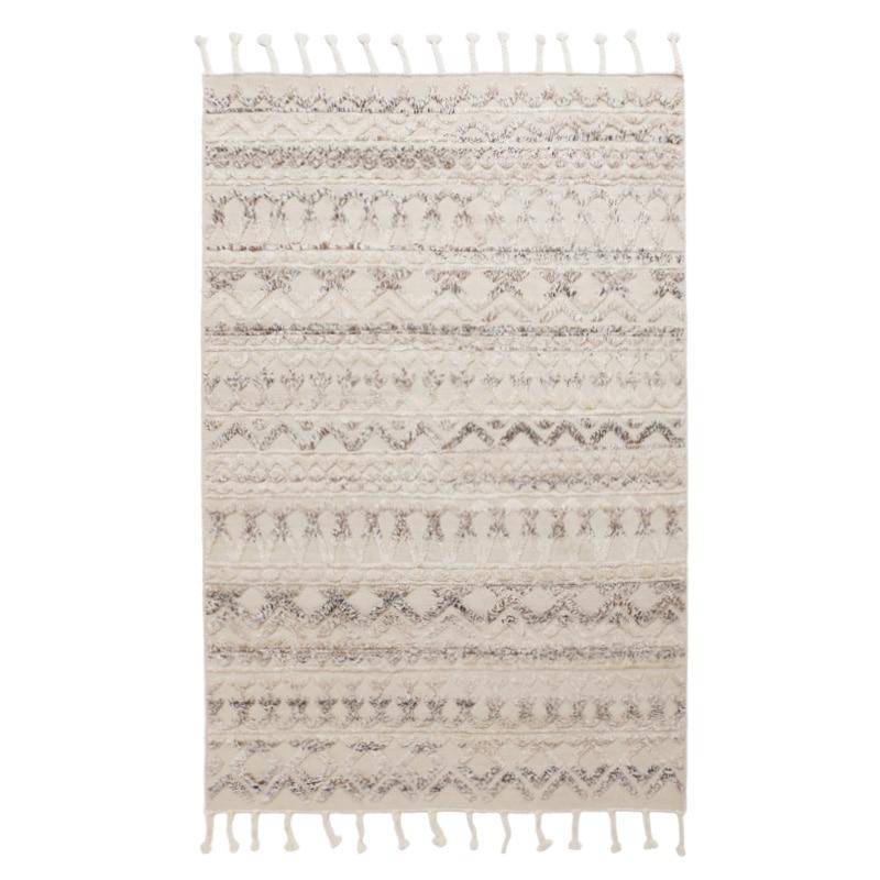 Alfombra india rectangular de lana hecha a mano con flecos tejidos