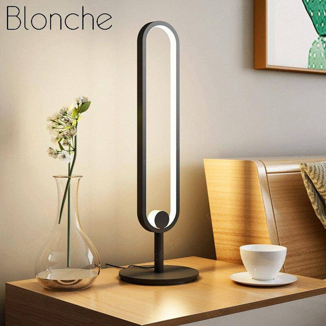 Lampe à poser design à LED avec anneau métal noir Loft