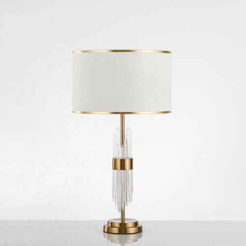 Lámpara de sobremesa design LED con vástago dorado y pantalla blanca Lujo
