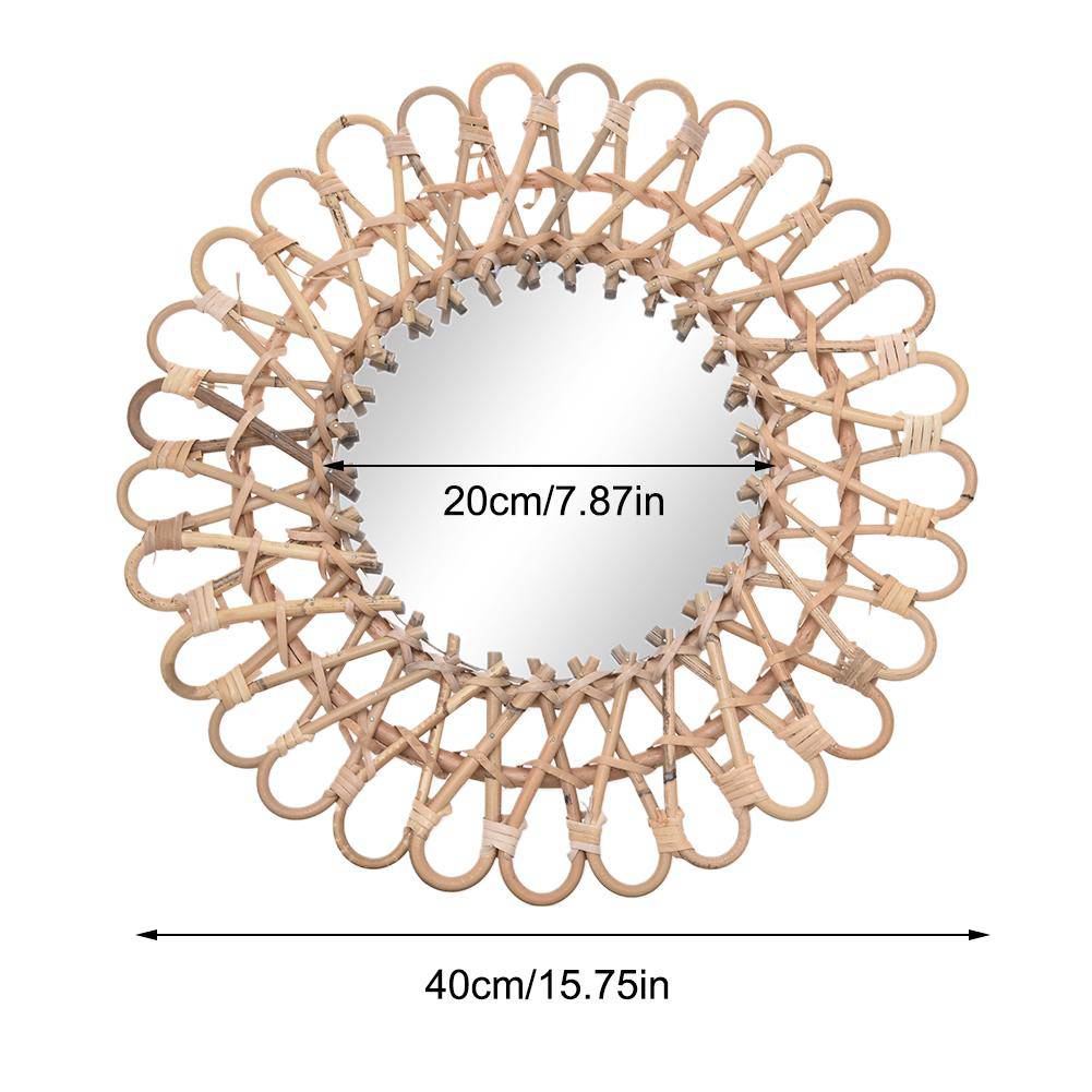 Miroir mural rond décoratif en rotin 40cm - vue 3 sur 4