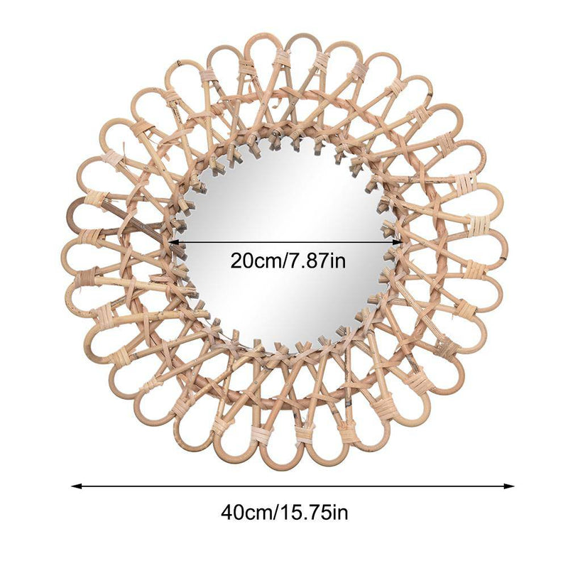 Round decorative wall mirror in rattan 40cm